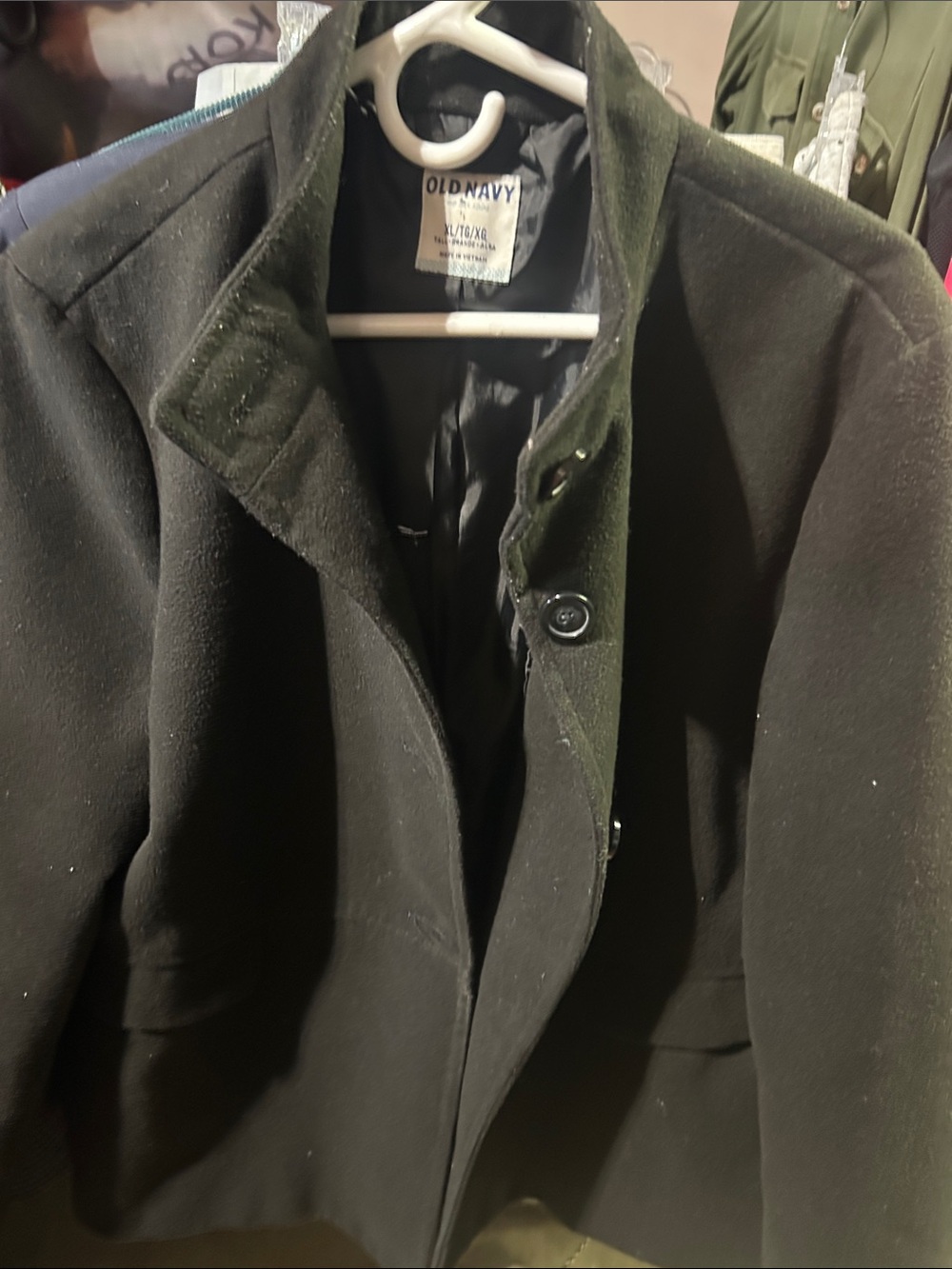 Old Navy Men's Black Pea Coat with Stand Collar
